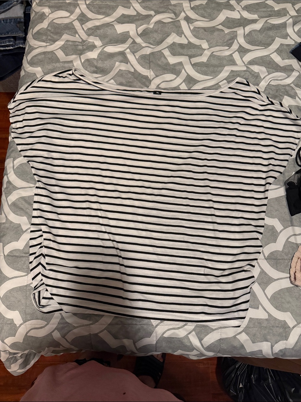 Women's Black & White Striped Boatneck Tee